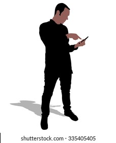 Man looking at his cellphone, vector 