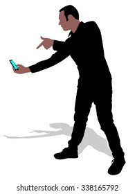 Man looking at his cellphone, vector 