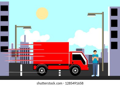 Man looking at his mobile phone to hit by truck