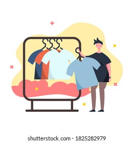 Man Looking For His Outfits At The Clothes Store