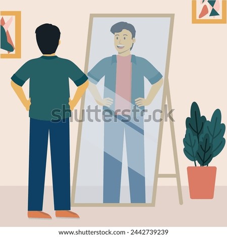 Man looking at his reflection illustration
