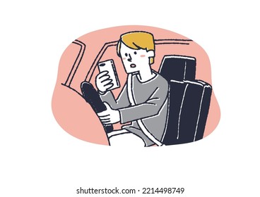 Man Looking At His Smartphone While Driving Illustration Calling For Smart Phone Etiquette