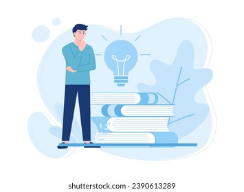 A man is looking for an idea in a book trending concept flat illustration