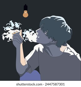 man looking for inspiration vector illustration design