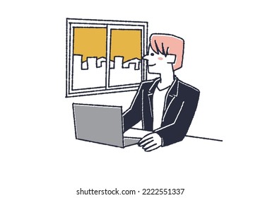 Un hombre mirando a la distancia y descansando sus ojos Ilustración sobre la astenopía y la enfermedad de los ojos