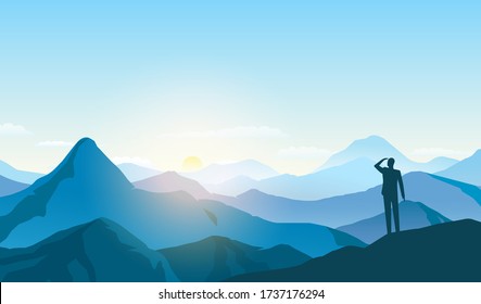 man looking landscape, business goal, motivating illustration