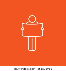 Man looking at map line icon for web, mobile and infographics. Vector white icon isolated on red background.