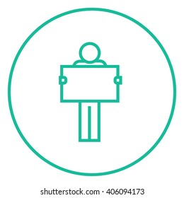 Man looking at map line icon.