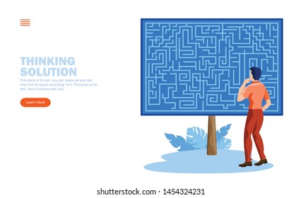 man looking at maze  vector illustration