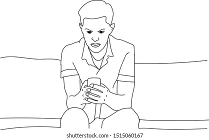 Man looking at mobile line art