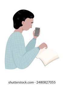 A man looking at mobile phone while reading book in ADHD adults concept.