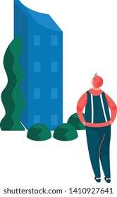 Man Looking at New Building on the Street Vector Illustration