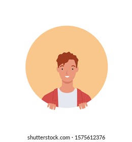 Man looking out of round frame. young man in circle window. Vector illustration in a flat style
