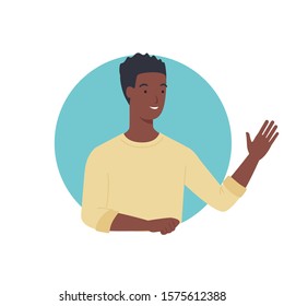 Man looking out of round frame. young man in circle window. Vector illustration in a flat style