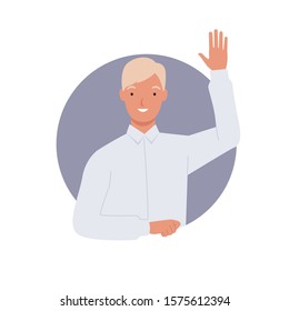 Man looking out of round frame. young man in circle window. Vector illustration in a flat style