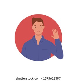 Man looking out of round frame. young man in circle window. Vector illustration in a flat style