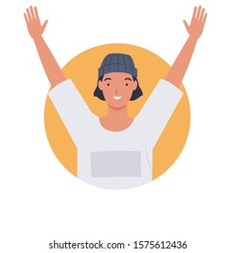 Man looking out of round frame. young man in circle window. Vector illustration in a flat style
