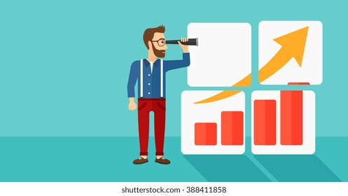 Man looking at positive bar chart.