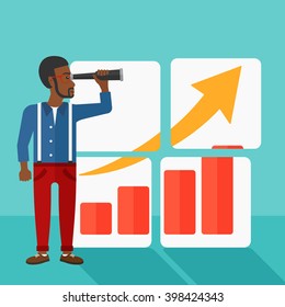 Man looking at positive bar chart.