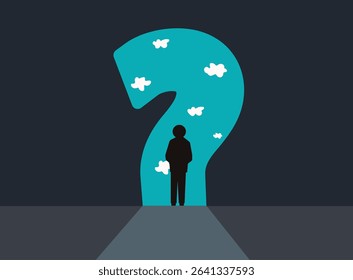 Man looking at question to find answer illustration 