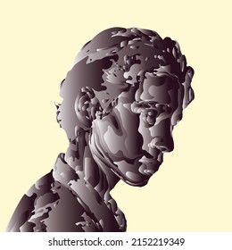 man looking side ,Abstract digital human head. Time to think. Minimalistic design for business presentations, flyers or posters. 3d vector portrait illustration.