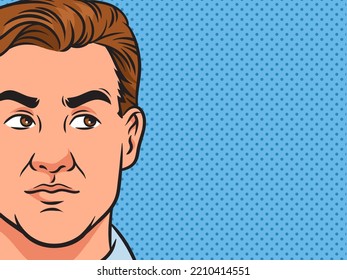 man looking to side with interest pinup pop art retro vector illustration. Comic book style imitation.