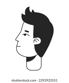 Man looking up side profile flat line monochromatic vector character head. Simple outline avatar icon. Editable cartoon user portrait. Lineart spot illustration for web graphic design and animation