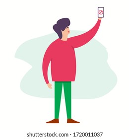 man looking for smartphone signal vector illustration 