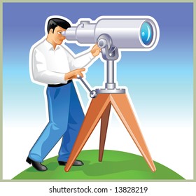 Man looking for something by telescope in the around space.