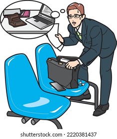 A man looking for something on a station platform.