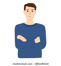 Man looking straight, portrait of handsome man on white background, vector illustration