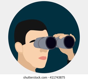 Man looking through binoculars