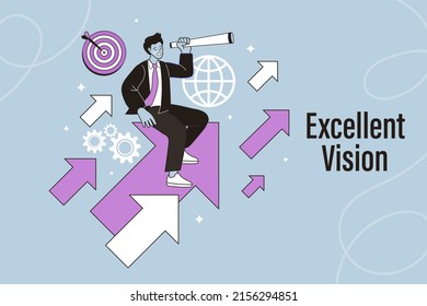 Man looking through binoculars. Business metaphore for search or research. flat vector outline illustration concept of digital data on computer. Searching for employee for business.