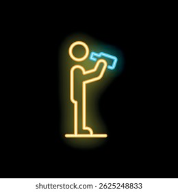 Man looking through binoculars neon sign icon illustration on black background