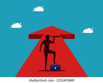 man looking through binoculars on the arrow. Vision and future business goals. business concept vector