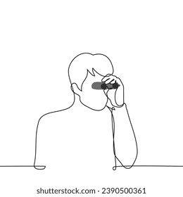 man looking through binoculars - one line art vector. concept look into the future, vision, look into the distance