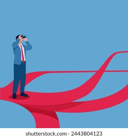 Man looking through a crossroads with many branches, illustration for planning.