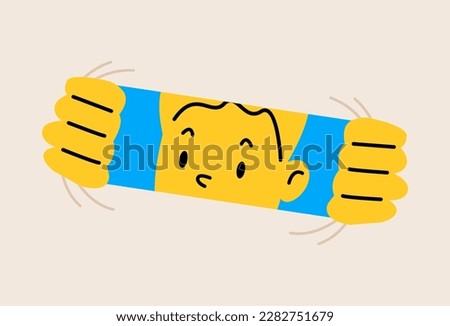 Man is looking through an elastic opening. Colorful vector illustration
