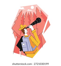 Un hombre mirando a través de un telescopio de aumento