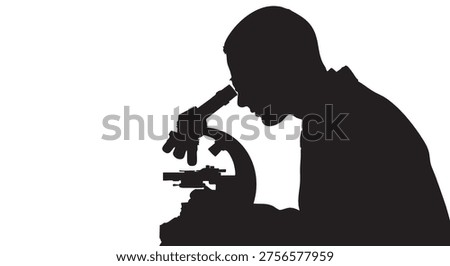 Man looking through microscope, silhouette, science, laboratory
