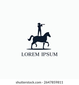 Man looking through monoscope on horse logo design vector illustration
