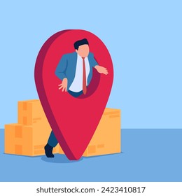 Man looking through pin hole looking for a place, metaphor for moving location. Simple flat conceptual illustration.