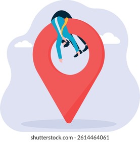 Man looking through a pinhole looking for a place, metaphor for moving location. Simple flat conceptual illustration.

