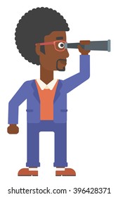 Man looking through spyglass.