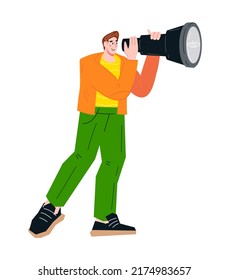 Man Looking Through Spyglass. Job Or New Employee Search, Career Opportunity Or Business Vision, Flat Vector Illustration Isolated On White Background.