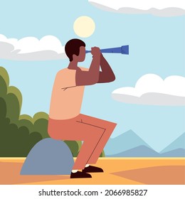 man looking through telescope design