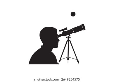 Homem Olhando Através Da Silhueta Do Telescópio Astronomia Telescópio Observador Ilustração