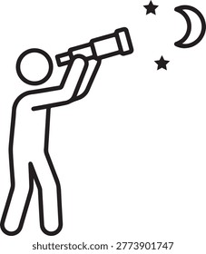 Man looking through telescope vector icon, astronomy and star gazing symbol for space exploration and education.