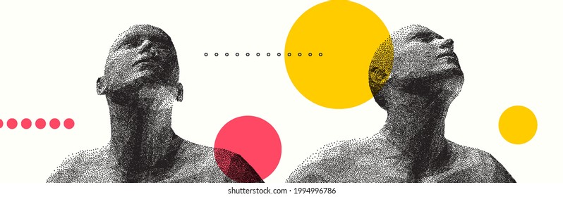 Man looking up. Abstract digital human head. Minimalistic design for business presentations, flyers or posters. 3d vector illustration.