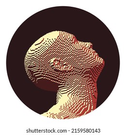 Man looking up. Abstract digital human head. Minimalistic design for business presentations, flyers or posters. 3d vector illustration.